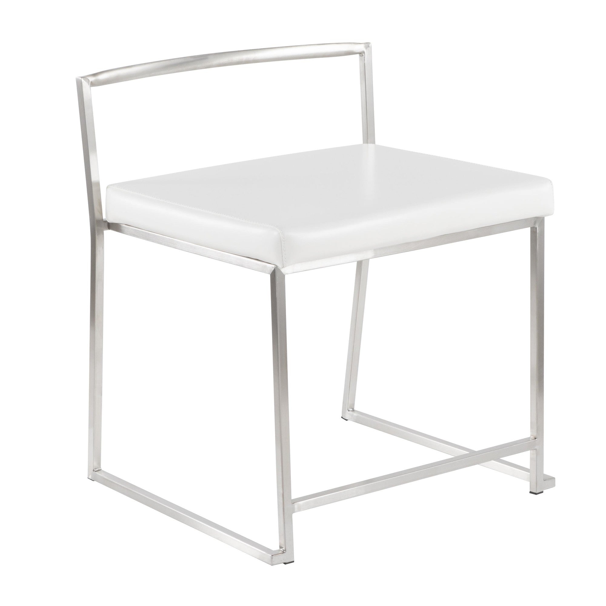 Fuji Dining Chair - Set of 2 - Brushed Stainless Steel, White PU