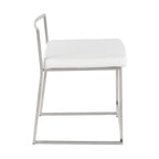 Fuji Dining Chair - Set of 2 - Brushed Stainless Steel, White PU
