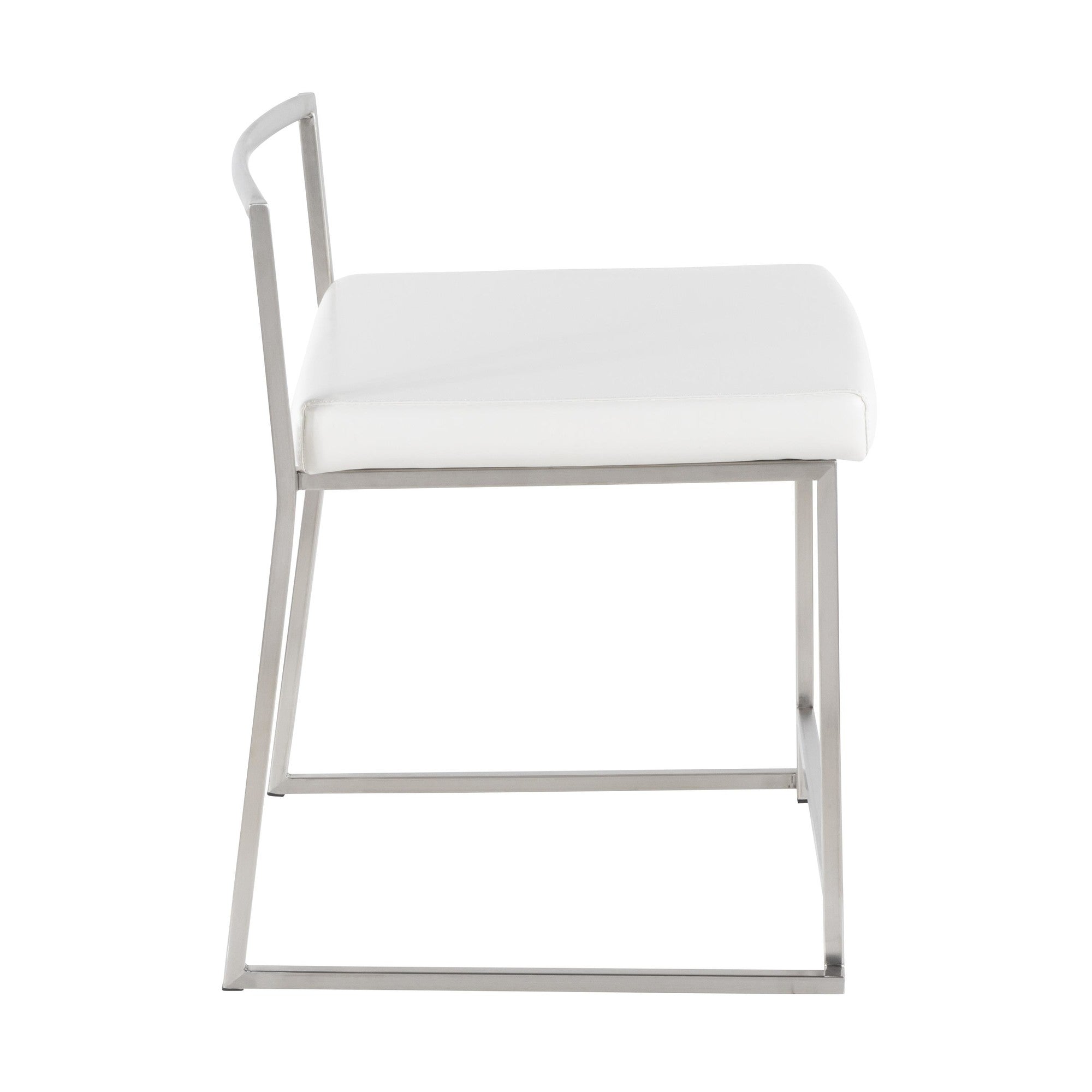Fuji Dining Chair - Set of 2 - Brushed Stainless Steel, White PU