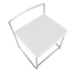 Fuji Dining Chair - Set of 2 - Brushed Stainless Steel, White PU