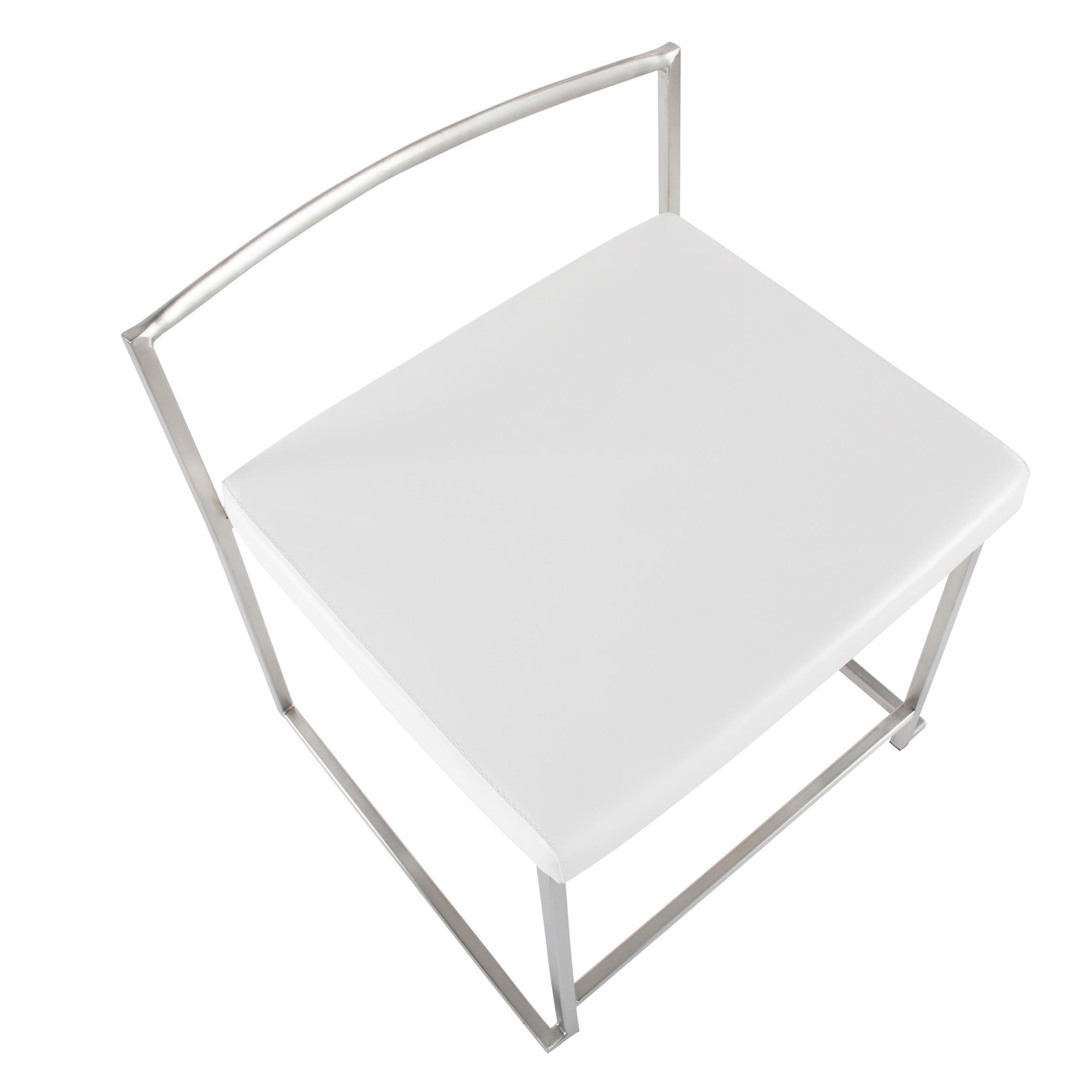 Fuji Dining Chair - Set of 2 - Brushed Stainless Steel, White PU