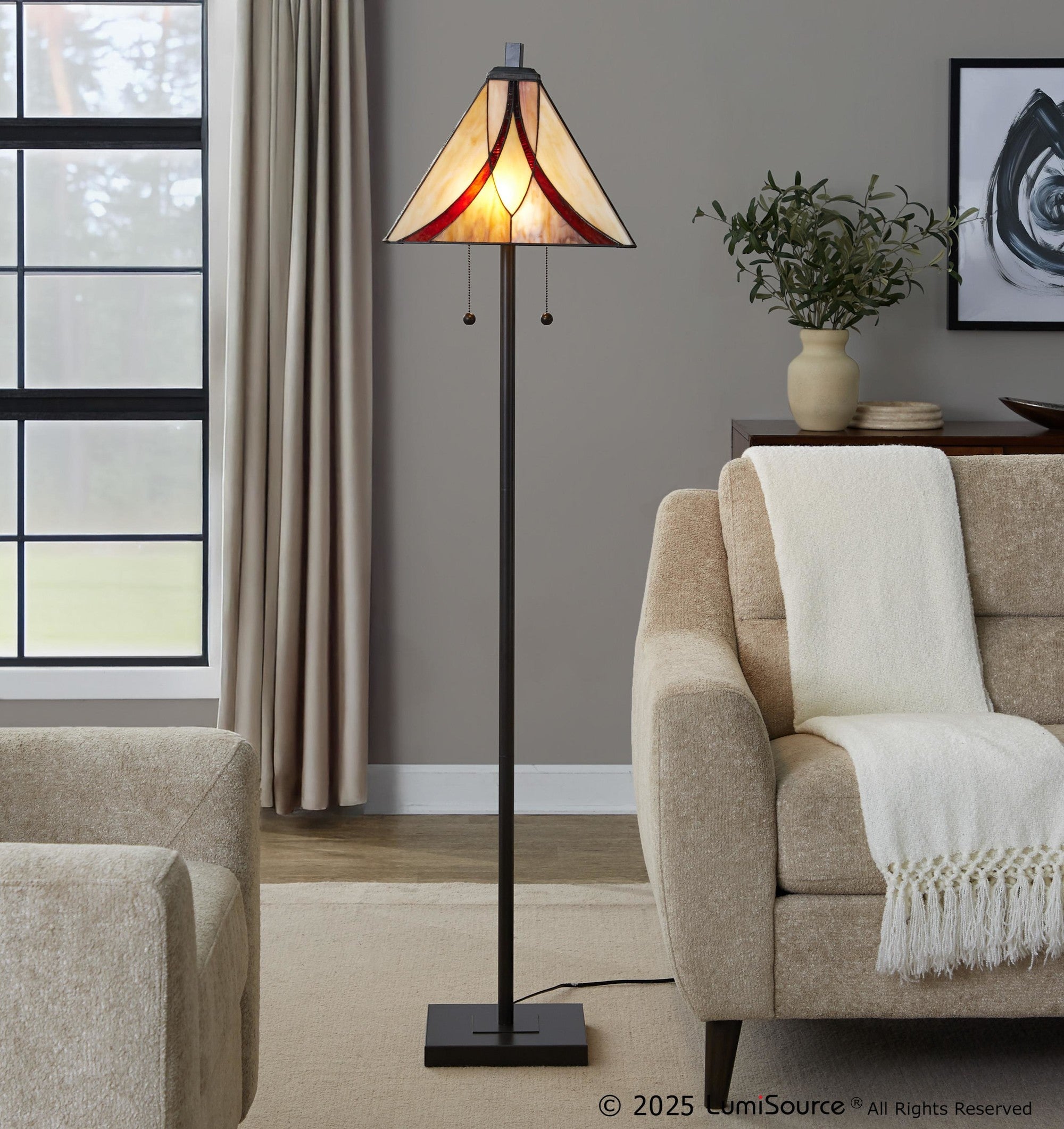 Ren 63" Floor Lamp - Oil Rubbed Bronze Metal, Cream Glass, Brown Glass