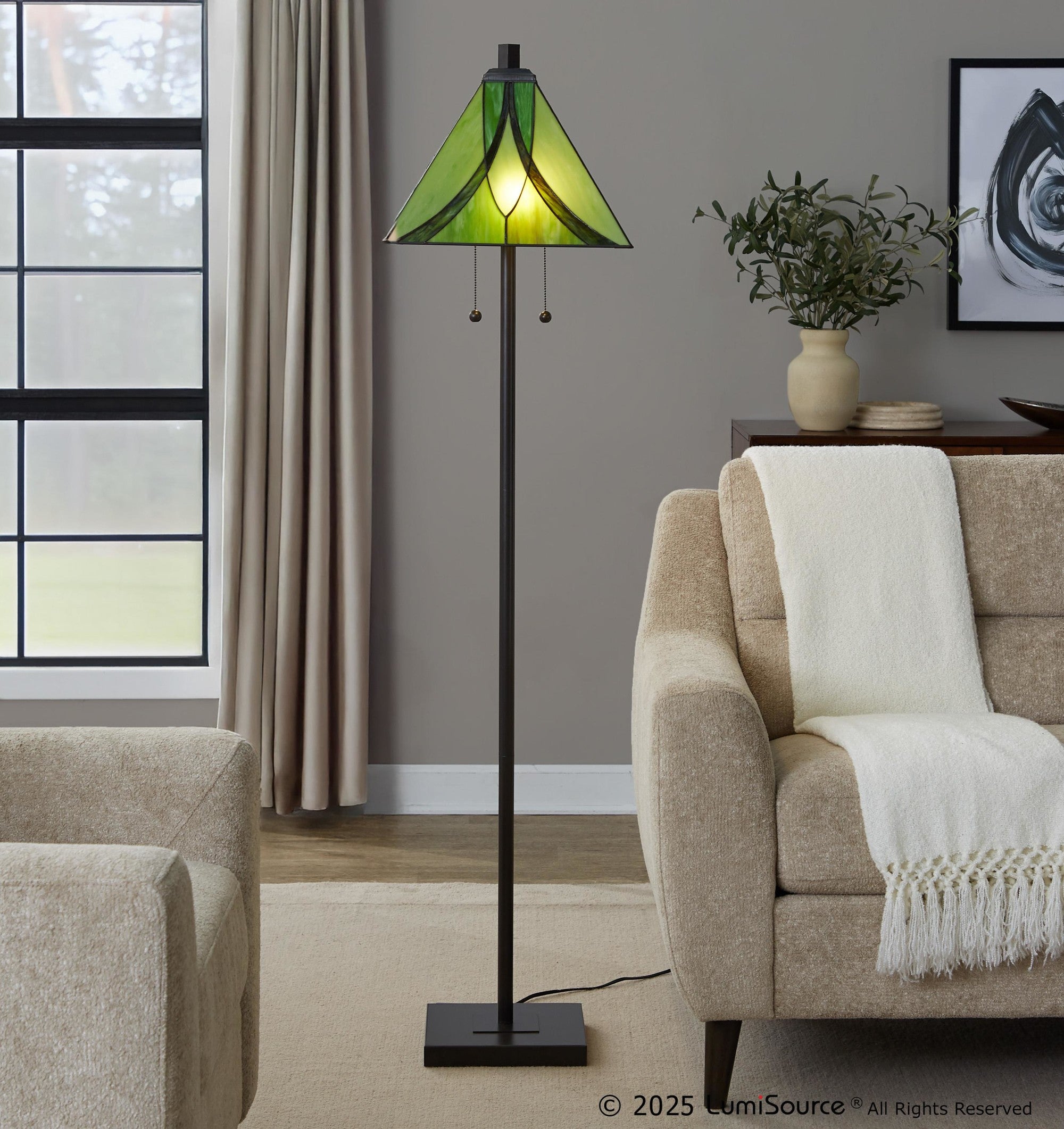 Ren 63" Floor Lamp - Oil Rubbed Bronze Metal, Green Glass
