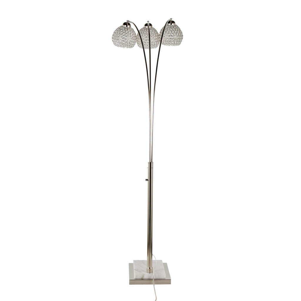 Willow Crystal 75" Metal Floor Lamp - Polished Nickel, White Marble, Clear Crystal