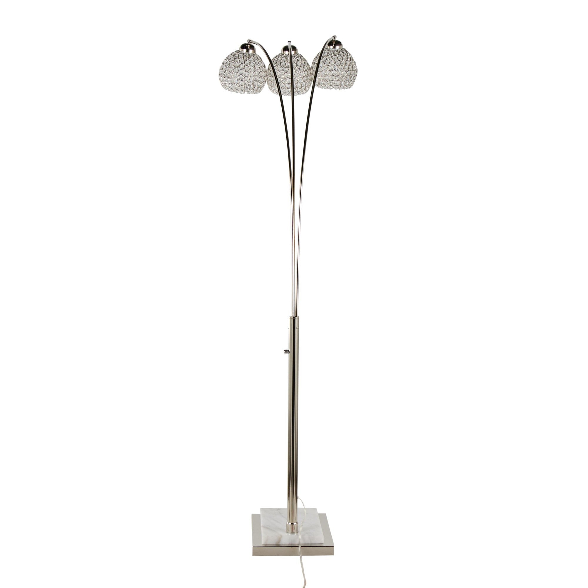 Willow Crystal 75" Metal Floor Lamp - Polished Nickel, White Marble, Clear Crystal