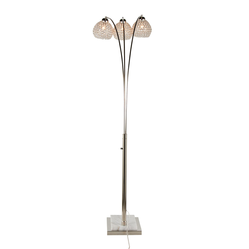 Willow Crystal 75" Metal Floor Lamp - Polished Nickel, White Marble, Clear Crystal