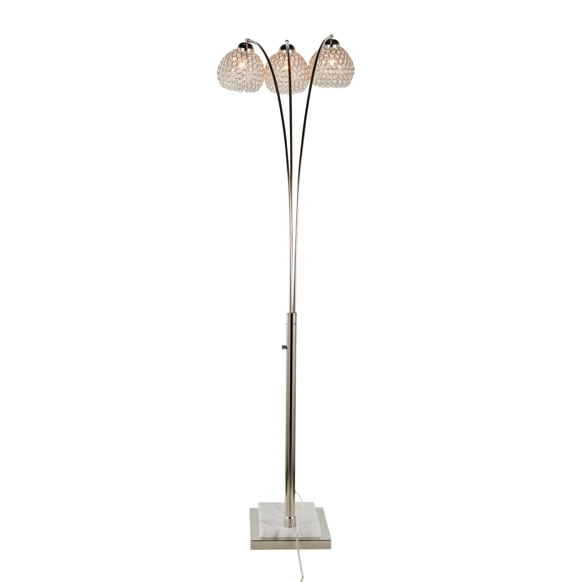 Willow Crystal 75" Metal Floor Lamp - Polished Nickel, White Marble, Clear Crystal
