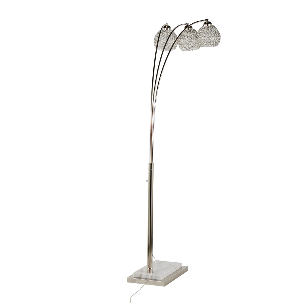 Willow Crystal 75" Metal Floor Lamp - Polished Nickel, White Marble, Clear Crystal