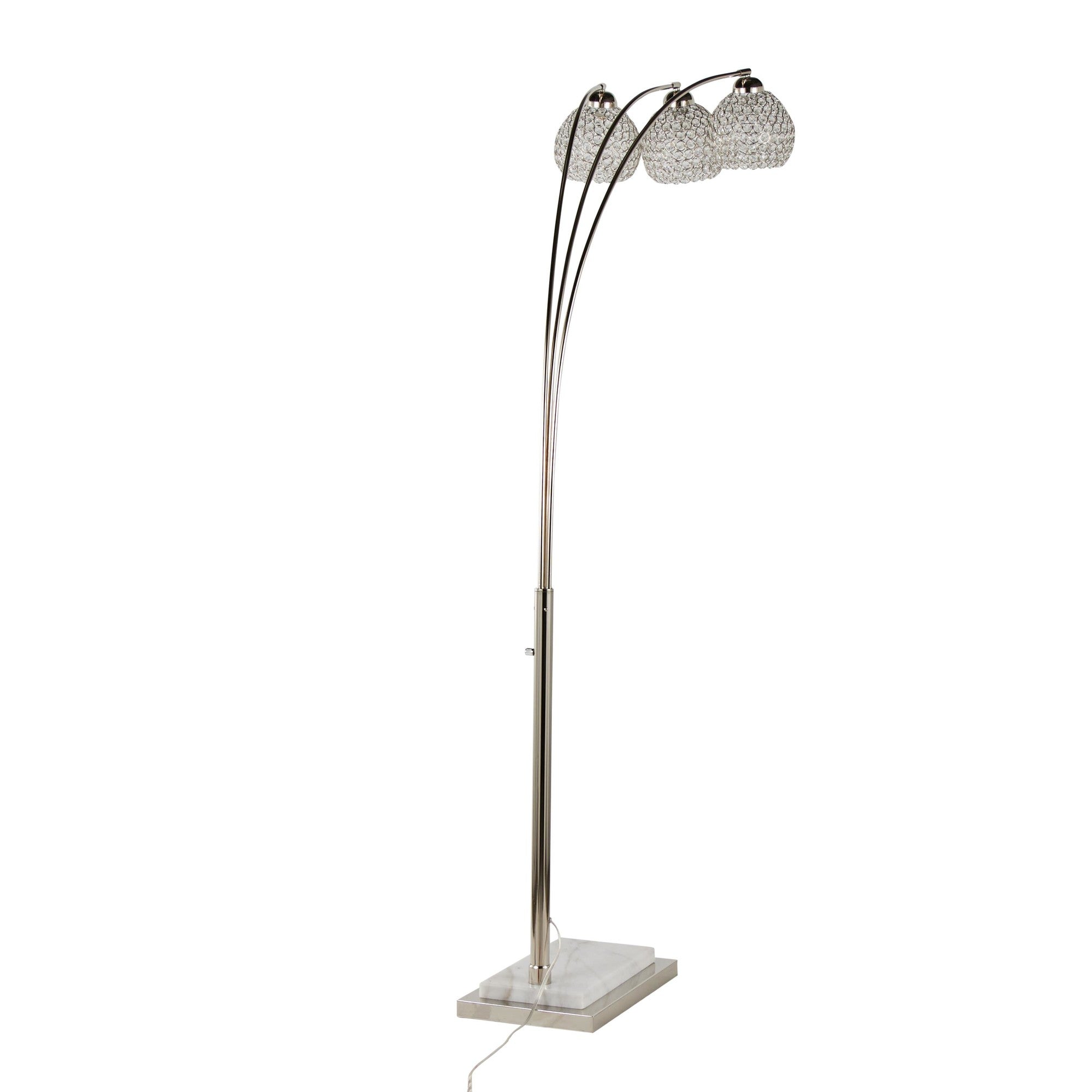 Willow Crystal 75" Metal Floor Lamp - Polished Nickel, White Marble, Clear Crystal