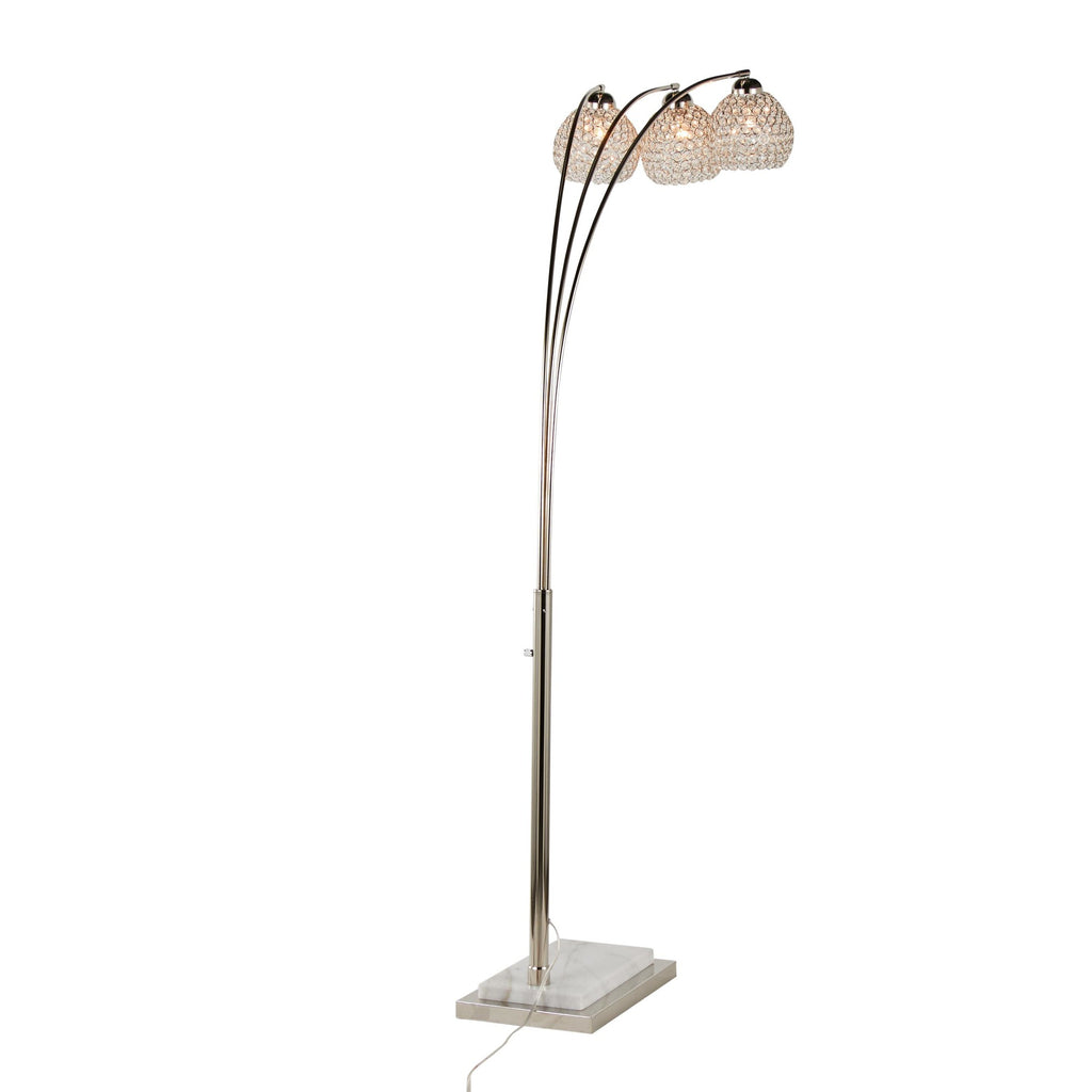 Willow Crystal 75" Metal Floor Lamp - Polished Nickel, White Marble, Clear Crystal