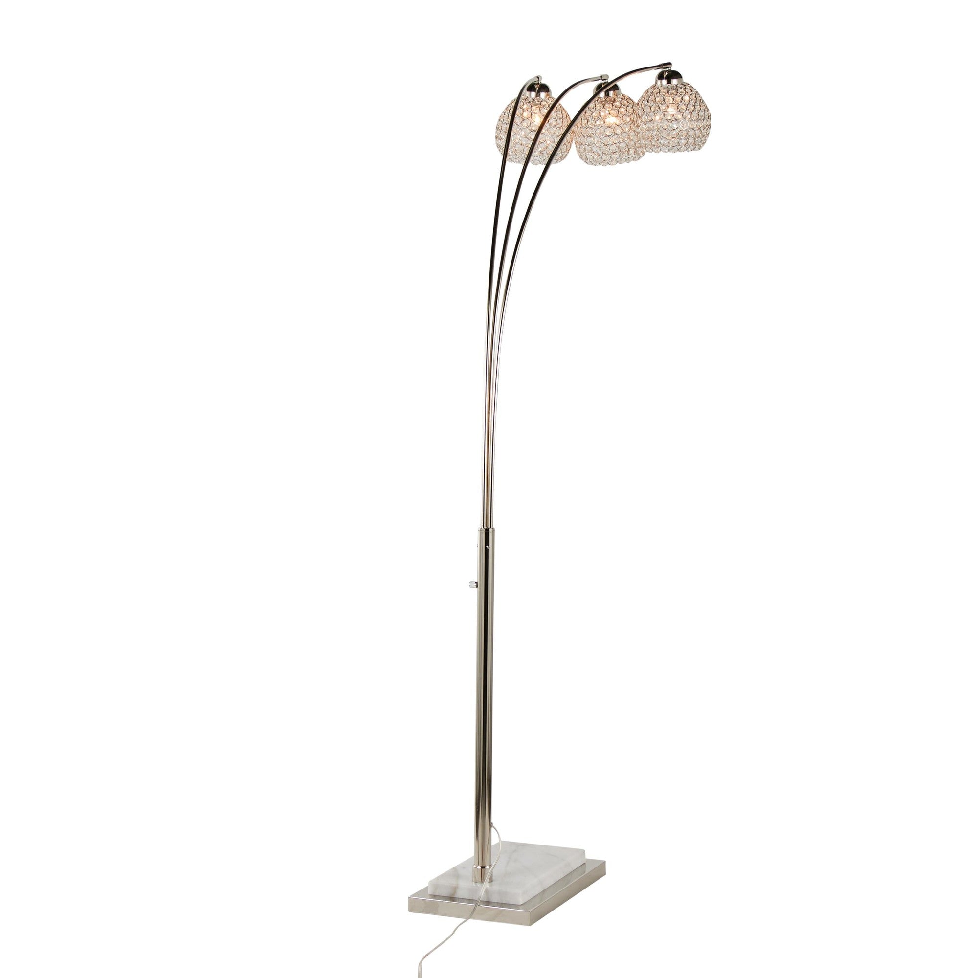 Willow Crystal 75" Metal Floor Lamp - Polished Nickel, White Marble, Clear Crystal