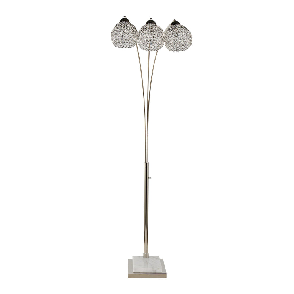 Willow Crystal 75" Metal Floor Lamp - Polished Nickel, White Marble, Clear Crystal