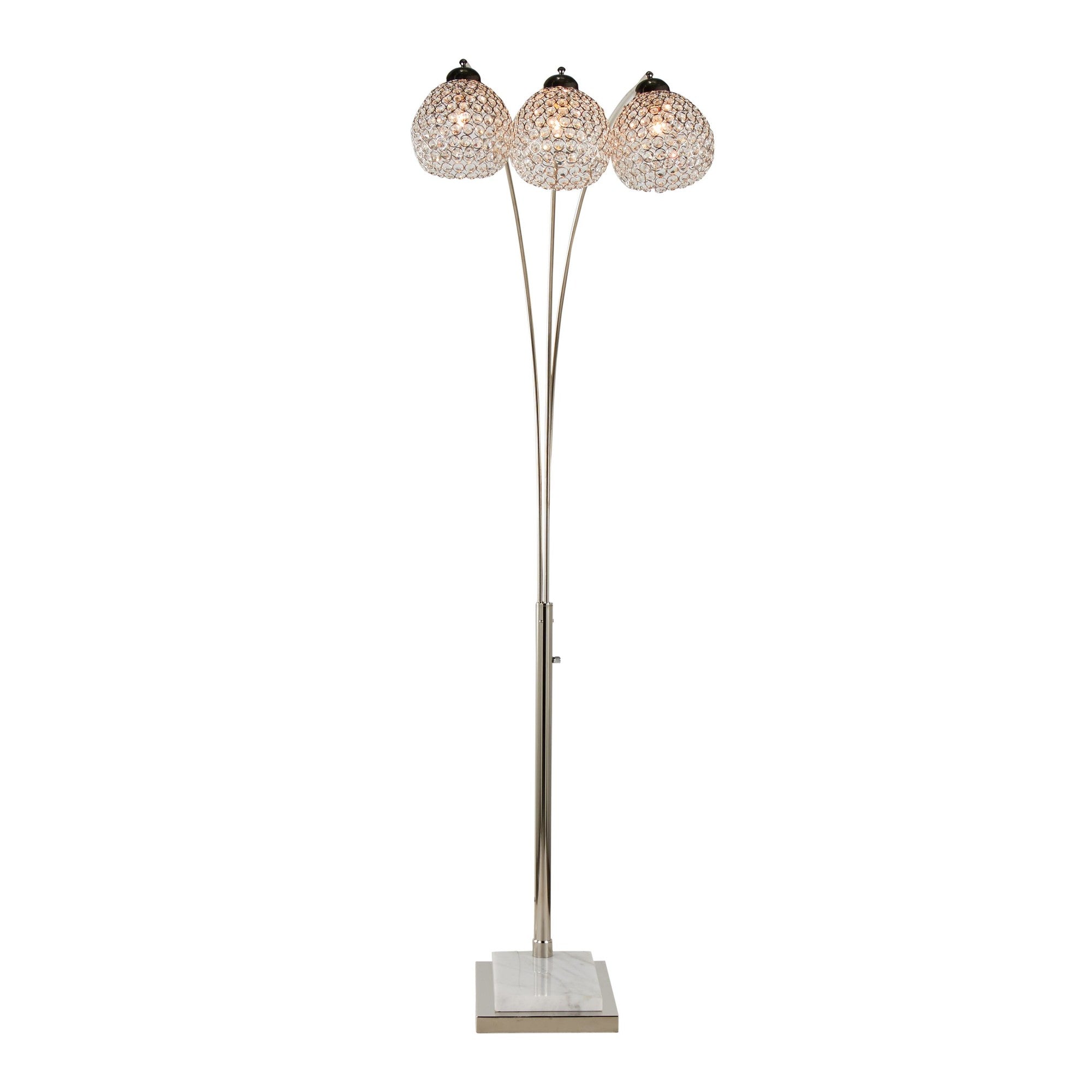Willow Crystal 75" Metal Floor Lamp - Polished Nickel, White Marble, Clear Crystal