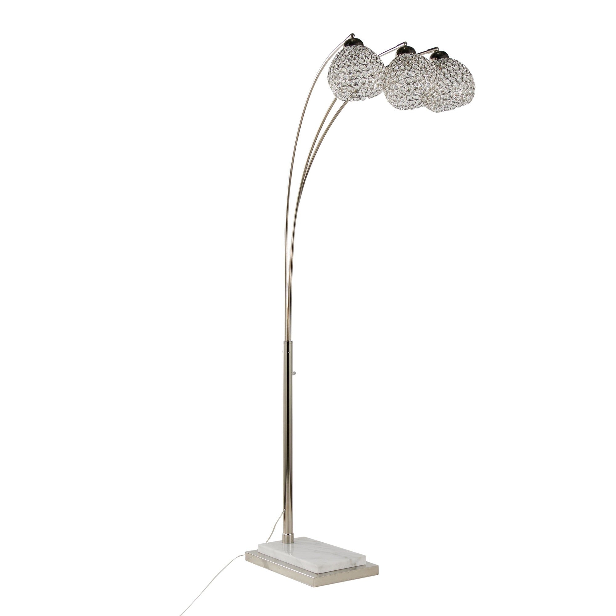 Willow Crystal 75" Metal Floor Lamp - Polished Nickel, White Marble, Clear Crystal