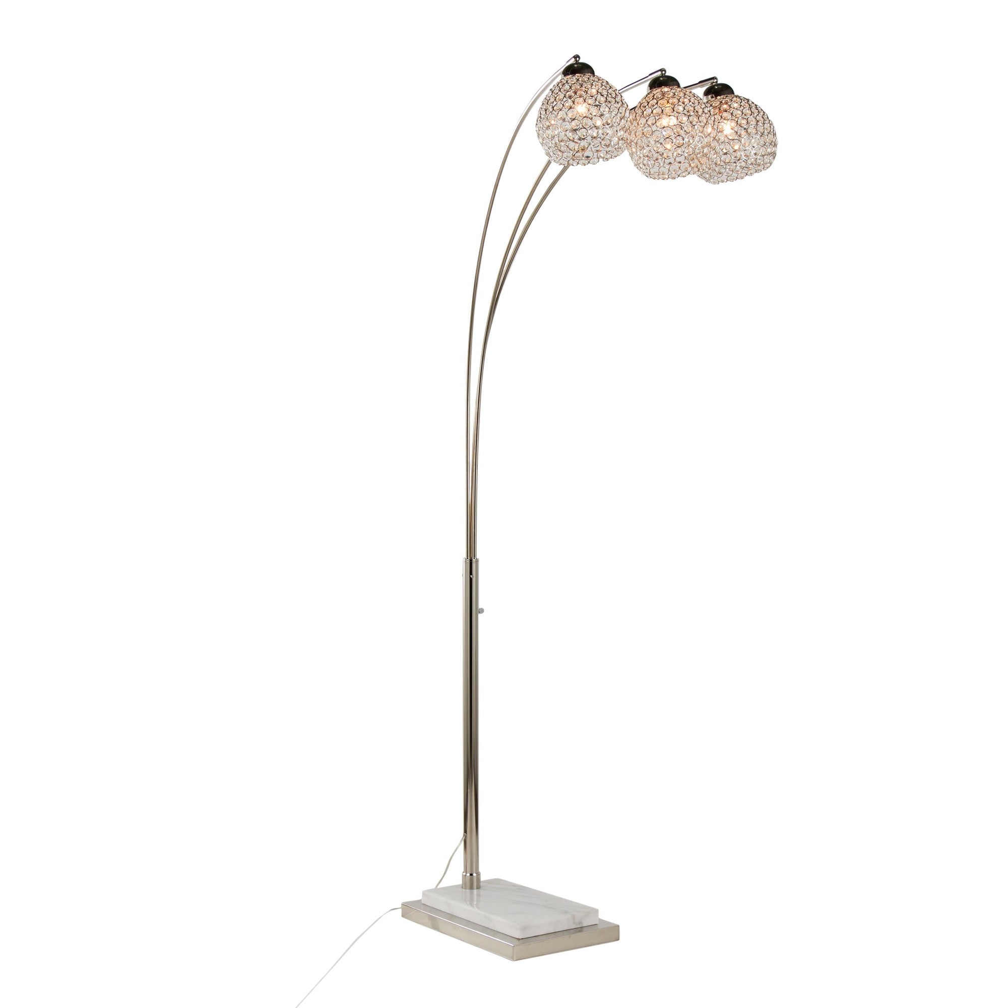 Willow Crystal 75" Metal Floor Lamp - Polished Nickel, White Marble, Clear Crystal