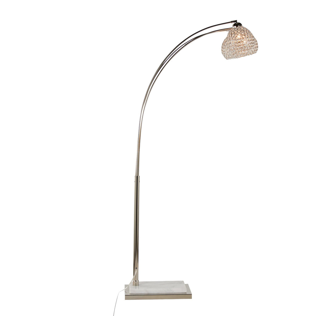 Willow Crystal 75" Metal Floor Lamp - Polished Nickel, White Marble, Clear Crystal