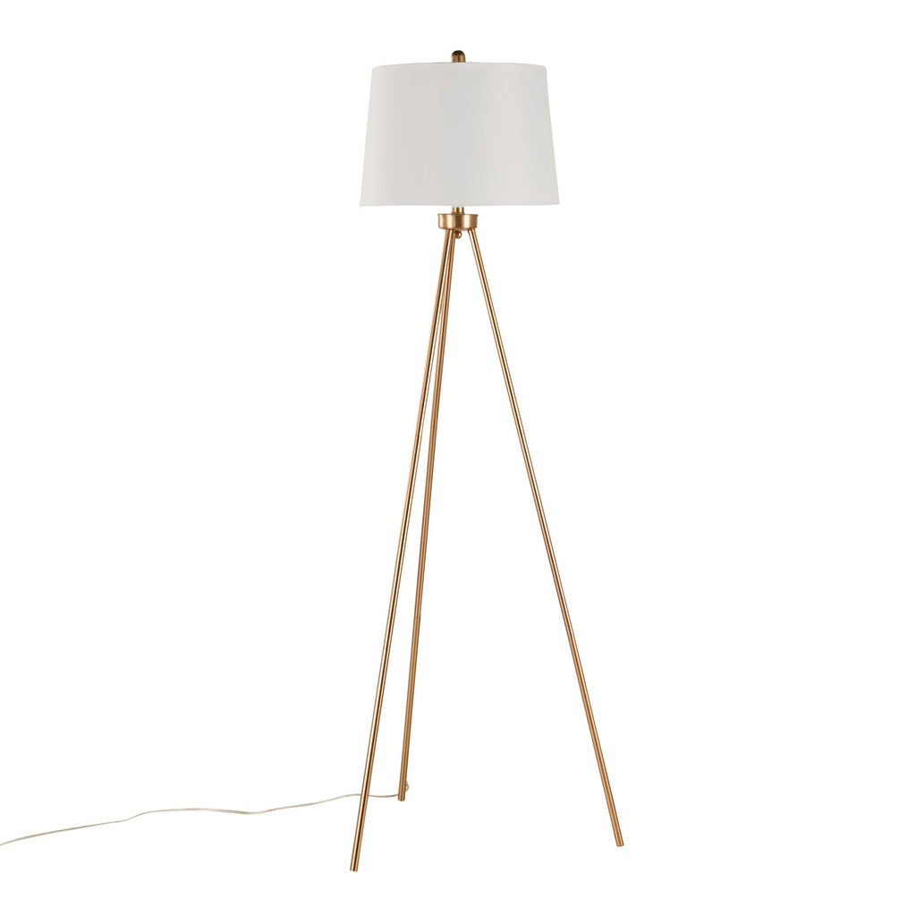 Tripod 61" Metal Floor Lamp - Gold Metal, White Linen