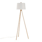 Tripod 61" Metal Floor Lamp - Gold Metal, White Linen