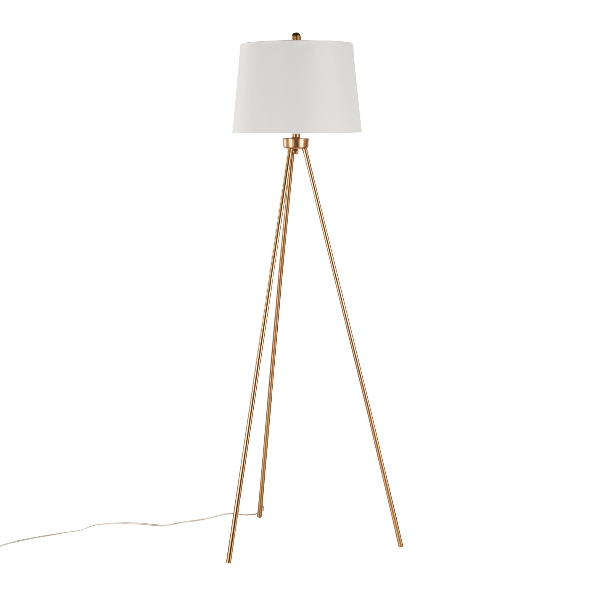 Tripod 61" Metal Floor Lamp - Gold Metal, White Linen