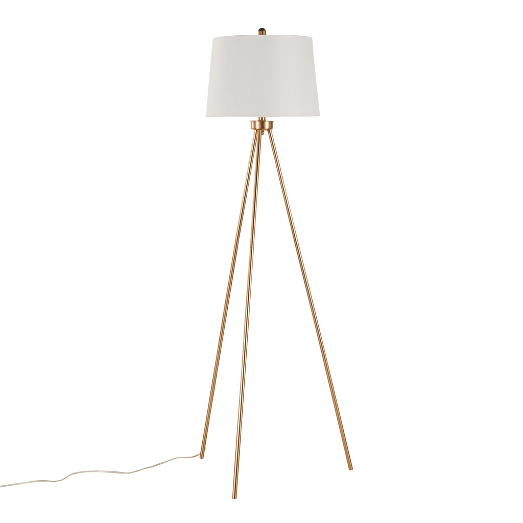 Tripod 61" Metal Floor Lamp - Gold Metal, White Linen