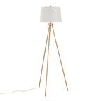 Tripod 61" Metal Floor Lamp - Gold Metal, White Linen