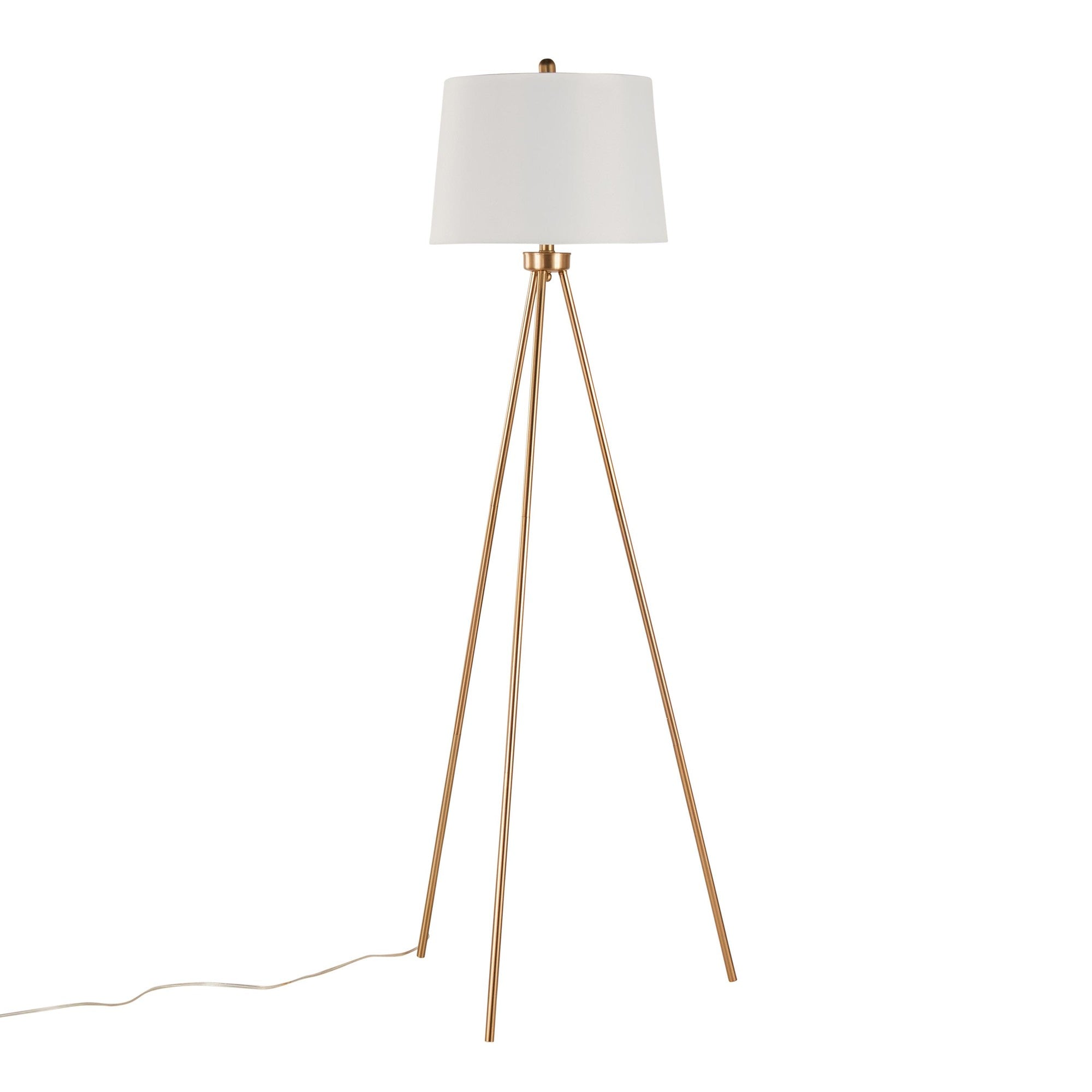 Tripod 61" Metal Floor Lamp - Gold Metal, White Linen