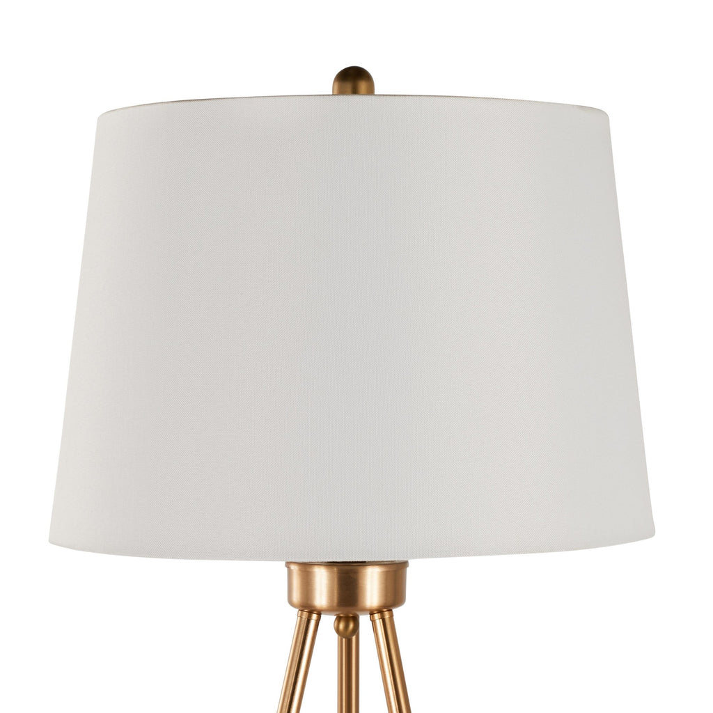 Tripod 61" Metal Floor Lamp - Gold Metal, White Linen