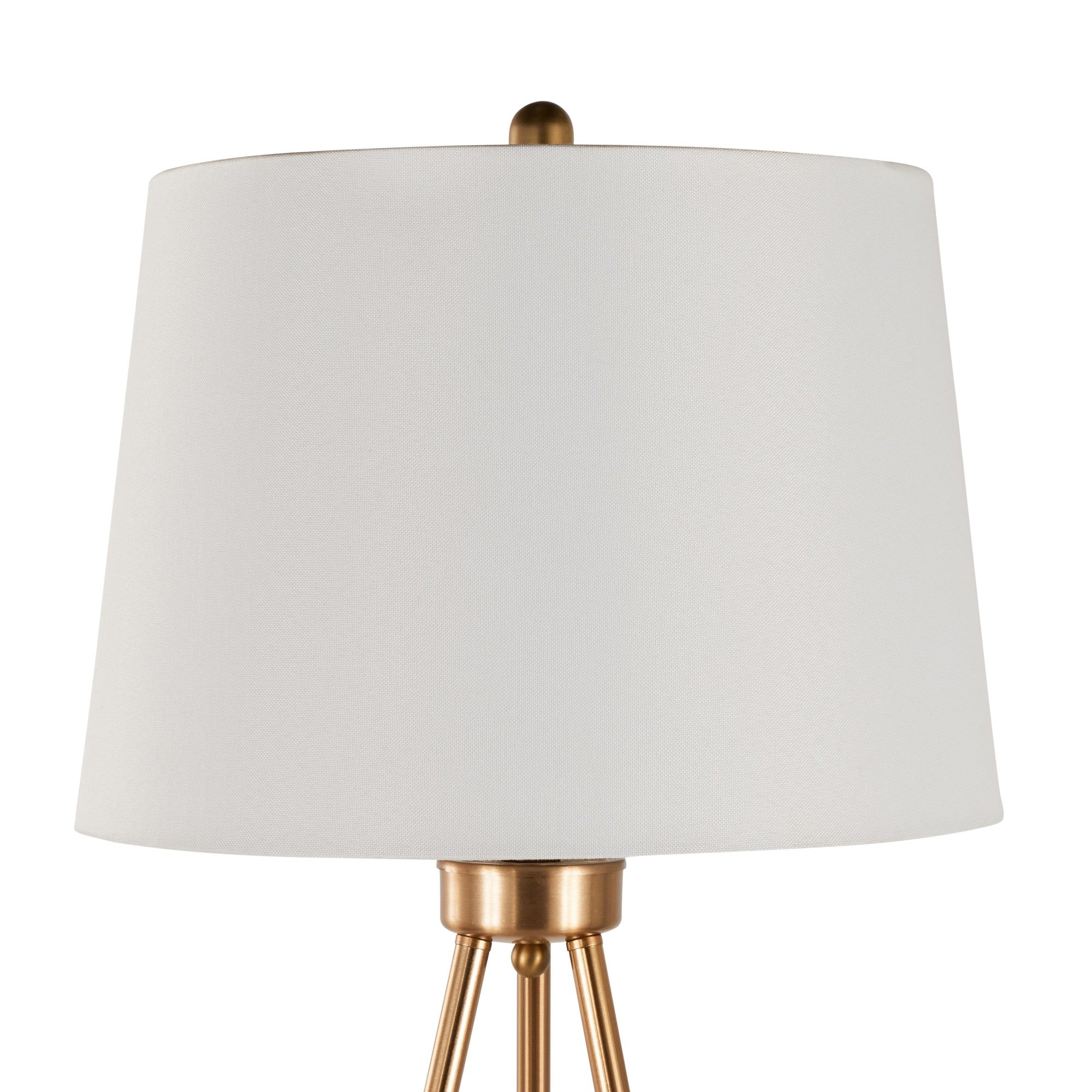 Tripod 61" Metal Floor Lamp - Gold Metal, White Linen