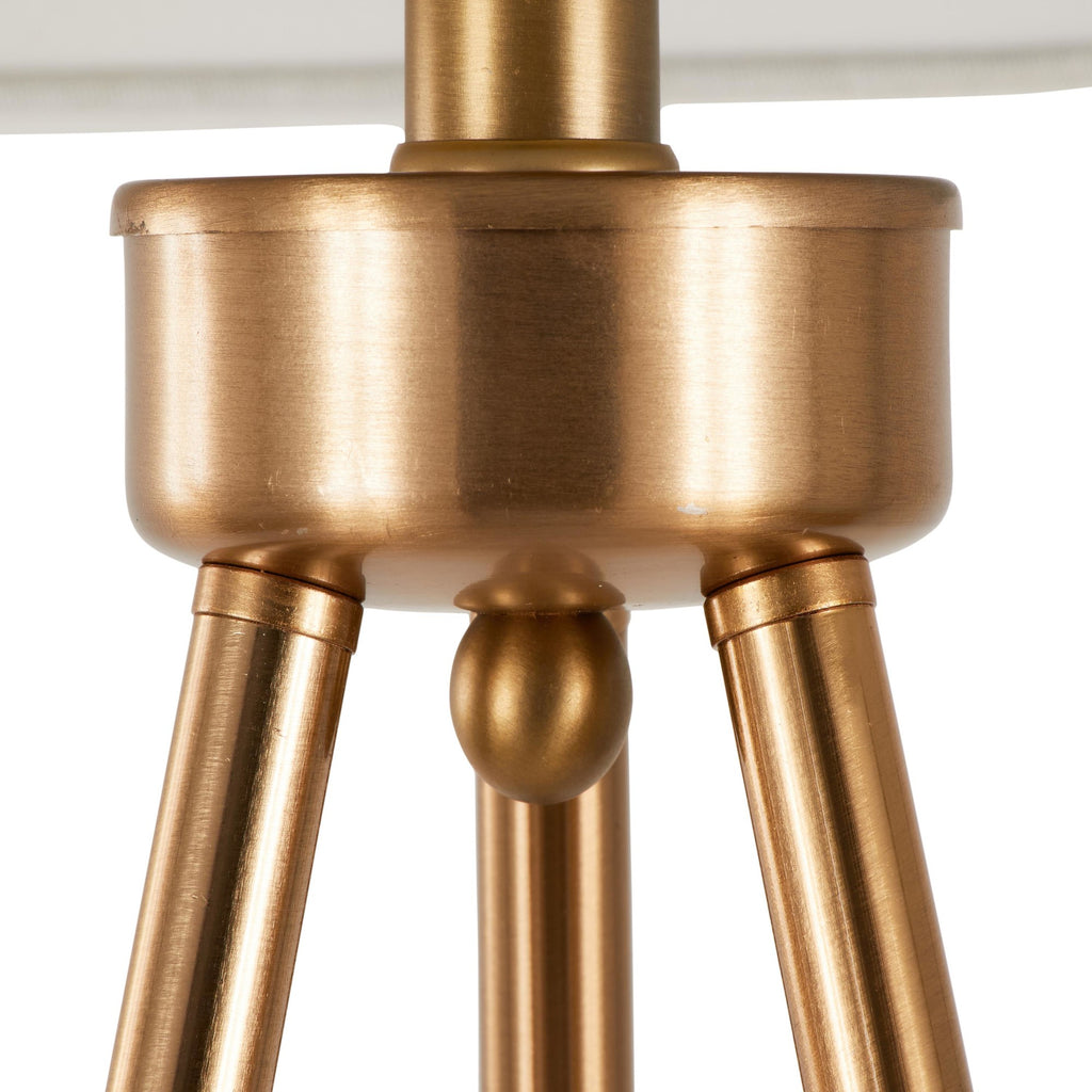 Tripod 61" Metal Floor Lamp - Gold Metal, White Linen
