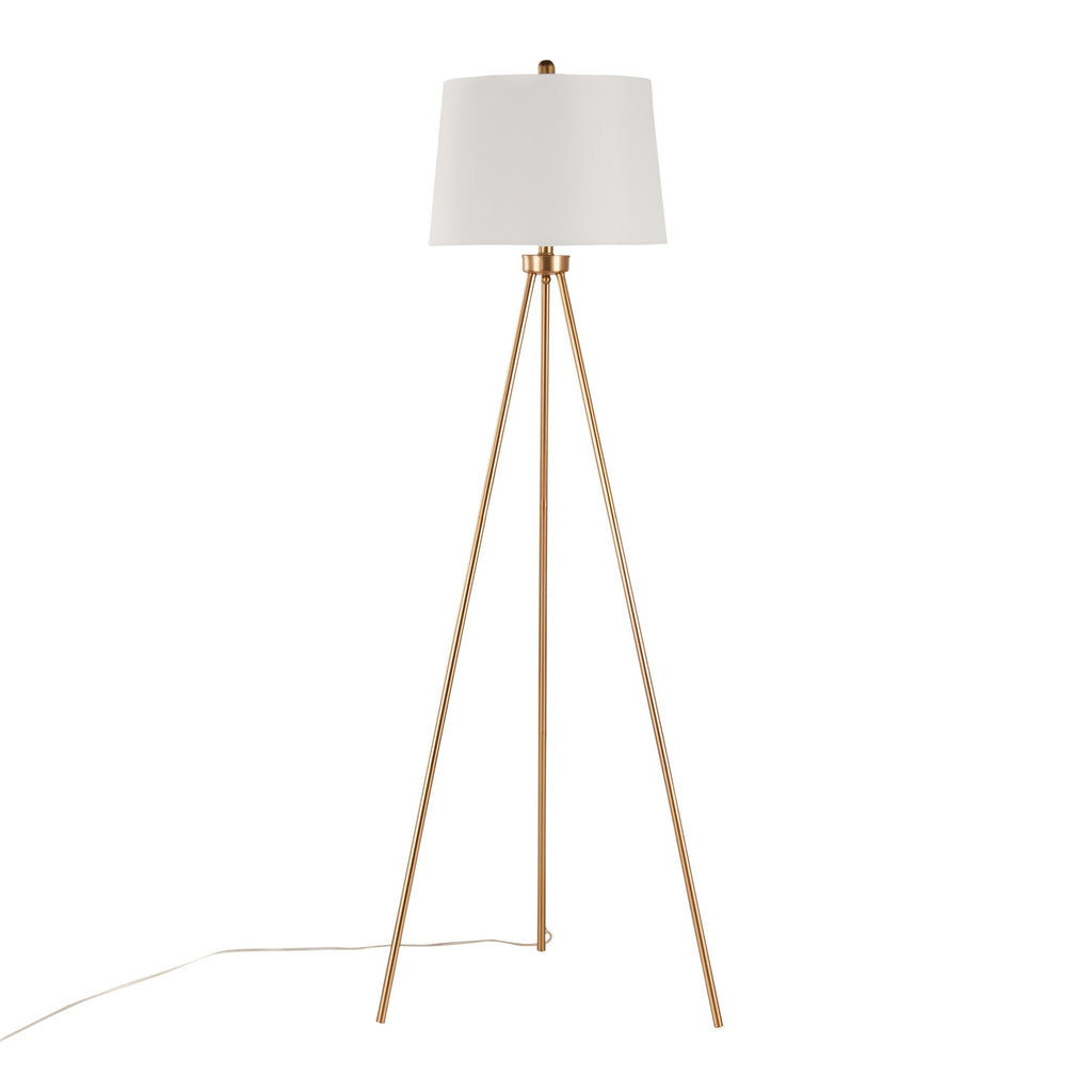 Tripod 61" Metal Floor Lamp - Gold Metal, White Linen