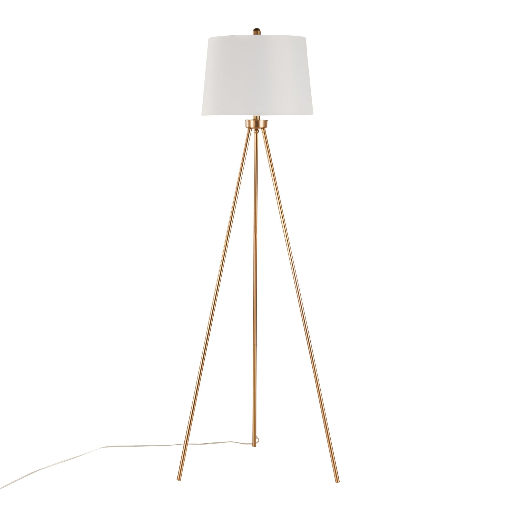 Tripod 61" Metal Floor Lamp - Gold Metal, White Linen