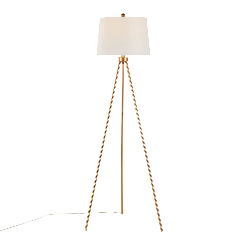 Tripod 61" Metal Floor Lamp - Gold Metal, White Linen