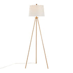 Tripod 61" Metal Floor Lamp - Gold Metal, White Linen