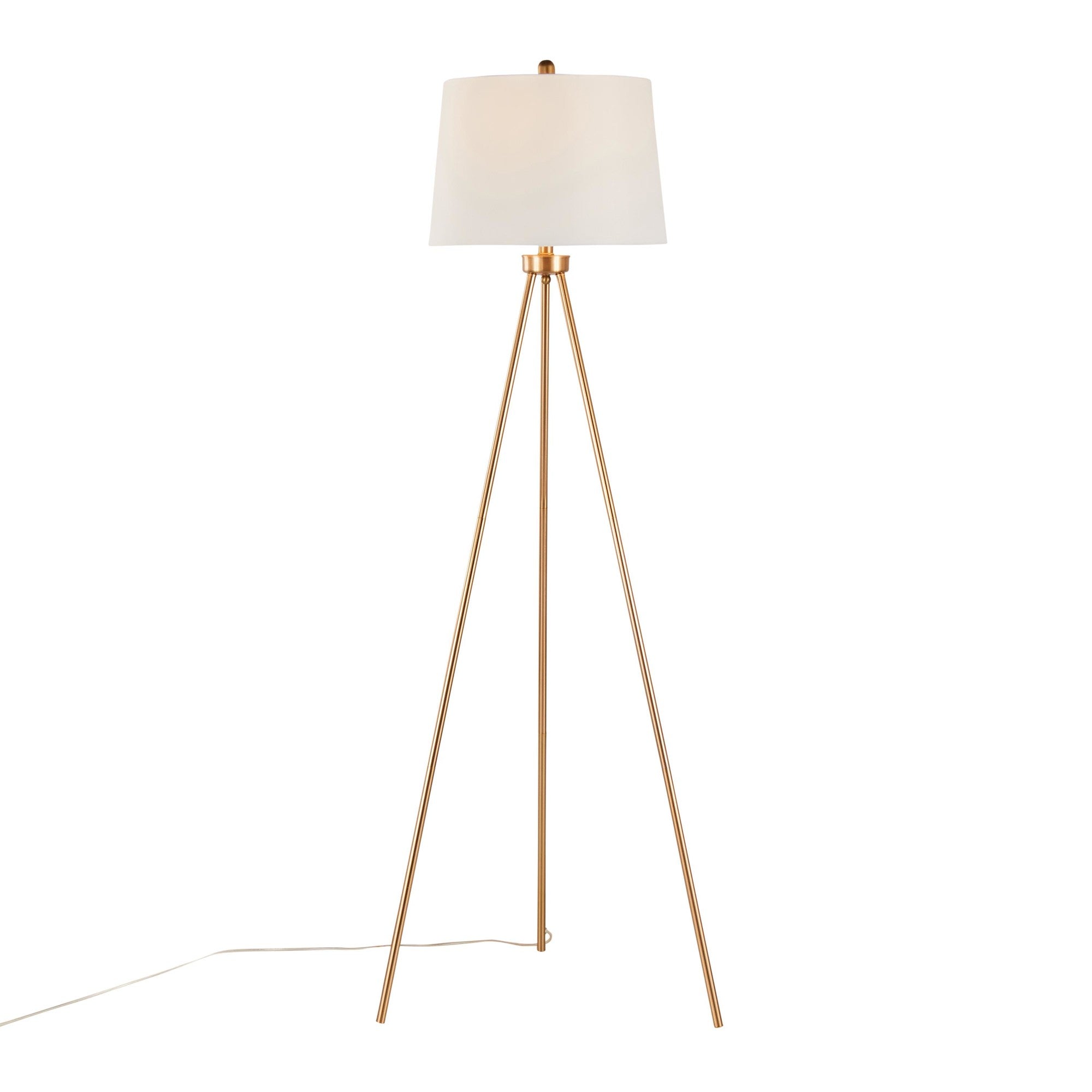 Tripod 61" Metal Floor Lamp - Gold Metal, White Linen