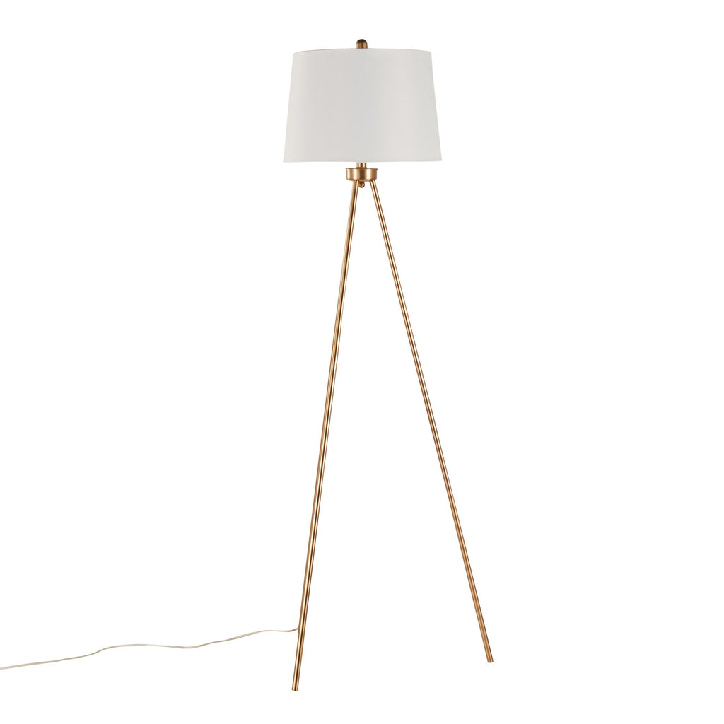 Tripod 61" Metal Floor Lamp - Gold Metal, White Linen