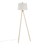 Tripod 61" Metal Floor Lamp - Gold Metal, White Linen