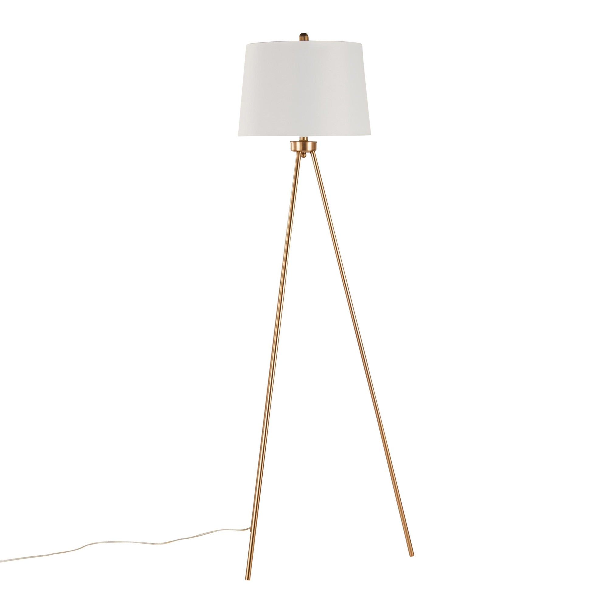 Tripod 61" Metal Floor Lamp - Gold Metal, White Linen