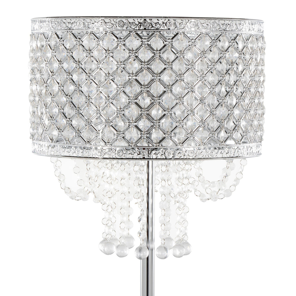 Droplets Sleek 60" Metal Floor Lamp - Chrome Metal, Clear Crystal