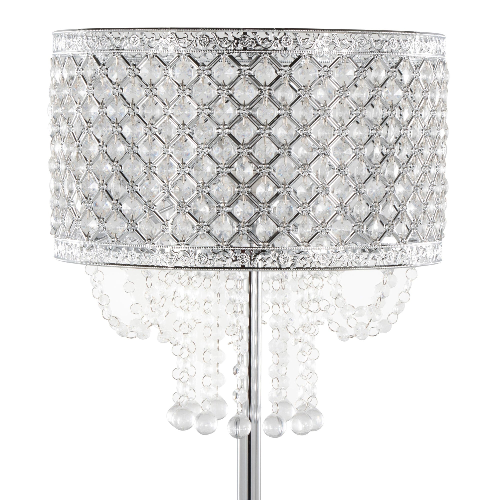 Droplets Sleek 60" Metal Floor Lamp - Chrome Metal, Clear Crystal