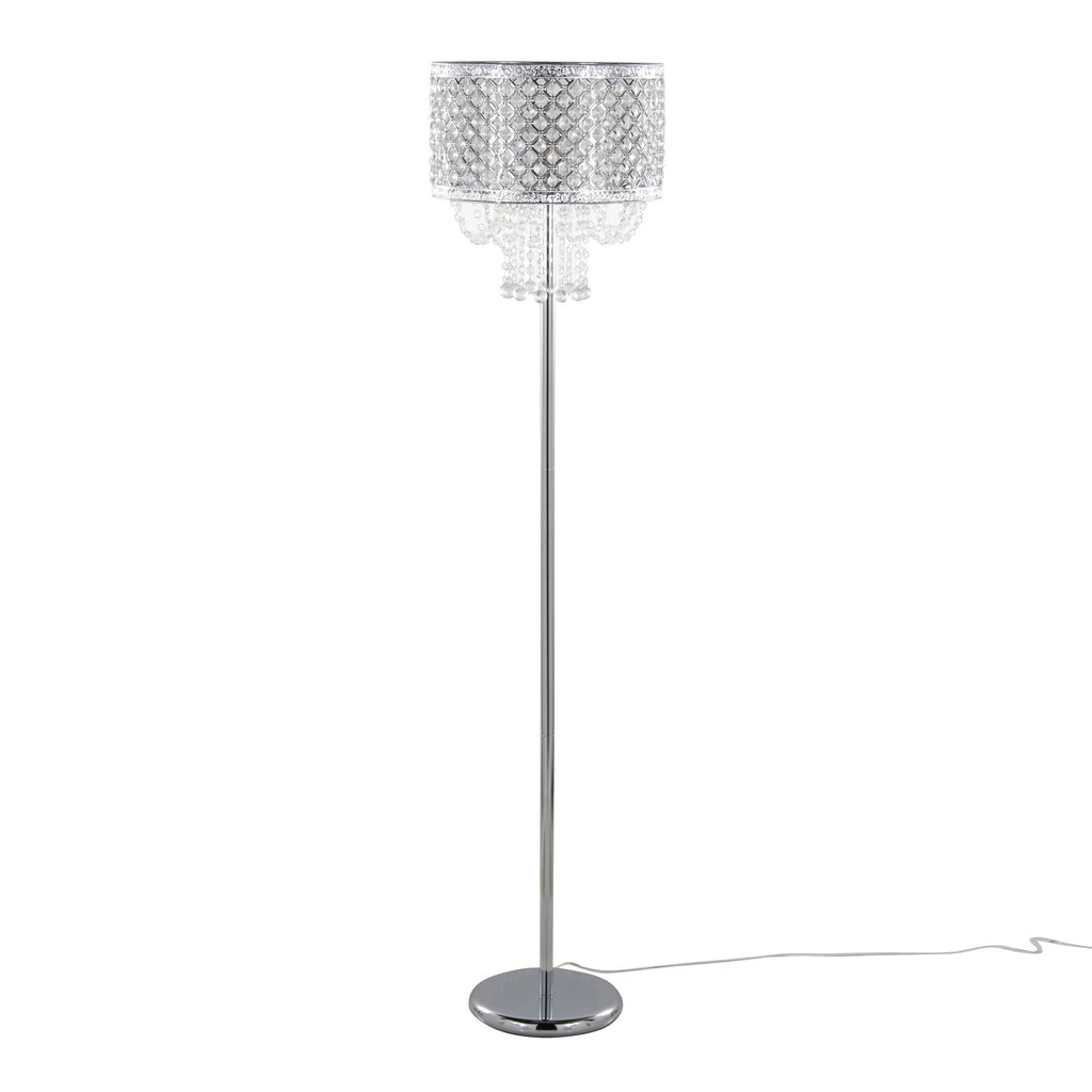 Droplets Sleek 60" Metal Floor Lamp - Chrome Metal, Clear Crystal