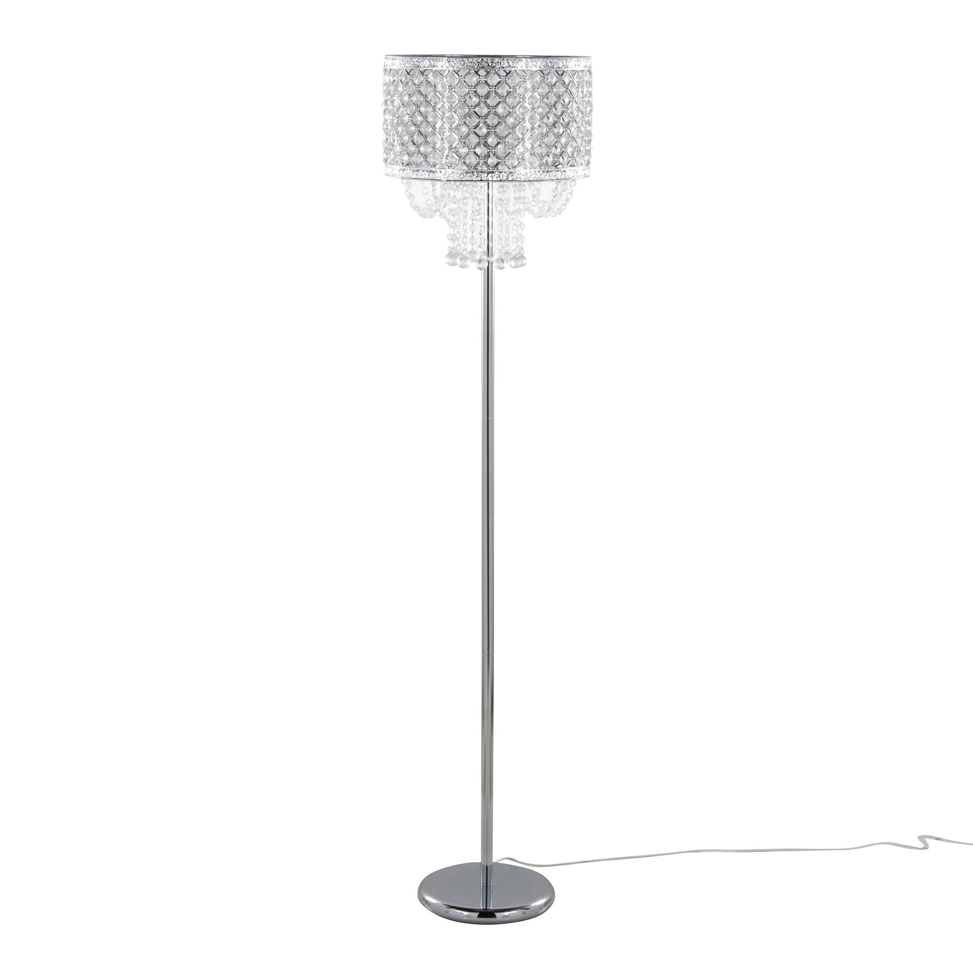 Droplets Sleek 60" Metal Floor Lamp - Chrome Metal, Clear Crystal