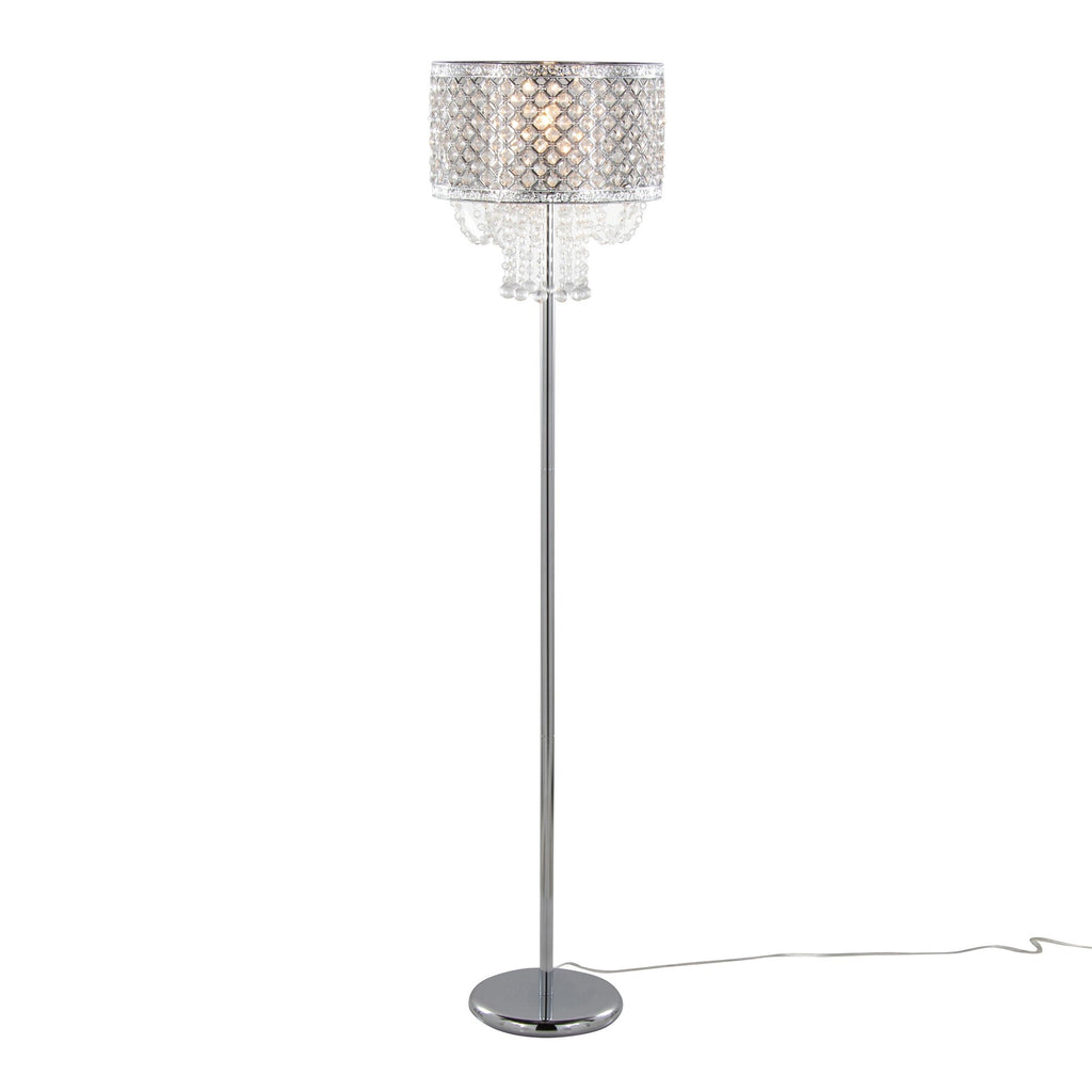 Droplets Sleek 60" Metal Floor Lamp - Chrome Metal, Clear Crystal