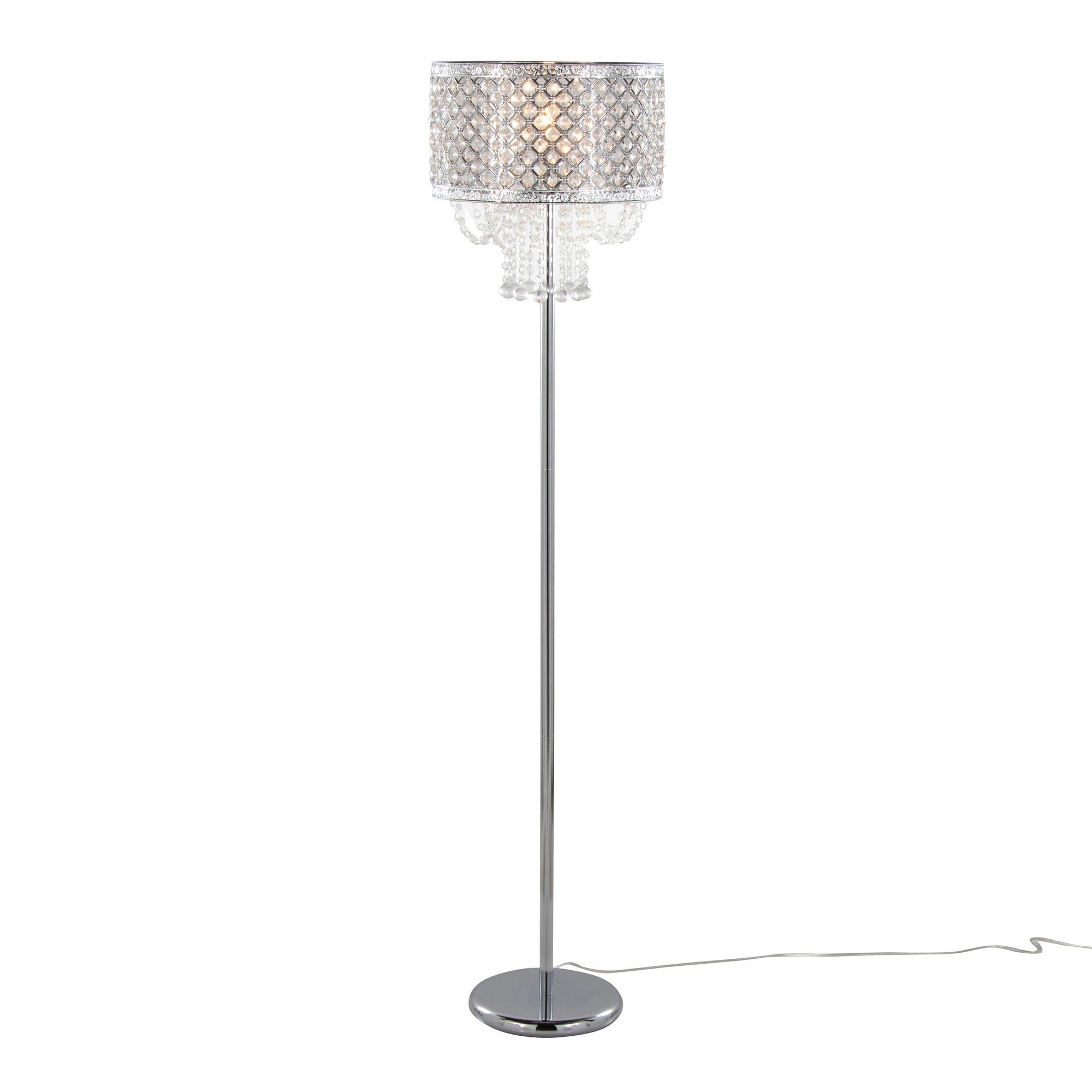 Droplets Sleek 60" Metal Floor Lamp - Chrome Metal, Clear Crystal