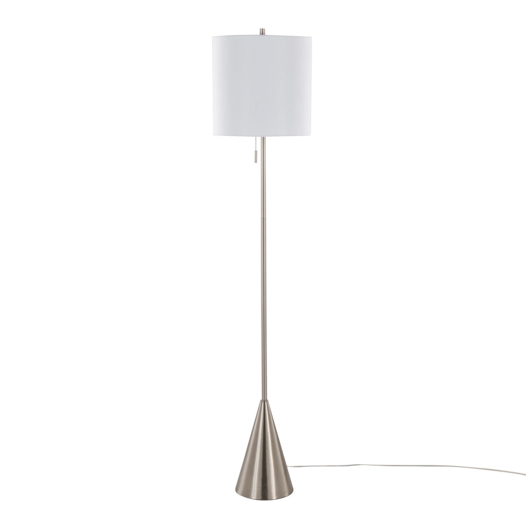 Cone 64" Metal Floor Lamp - Brushed Nickel, White Linen
