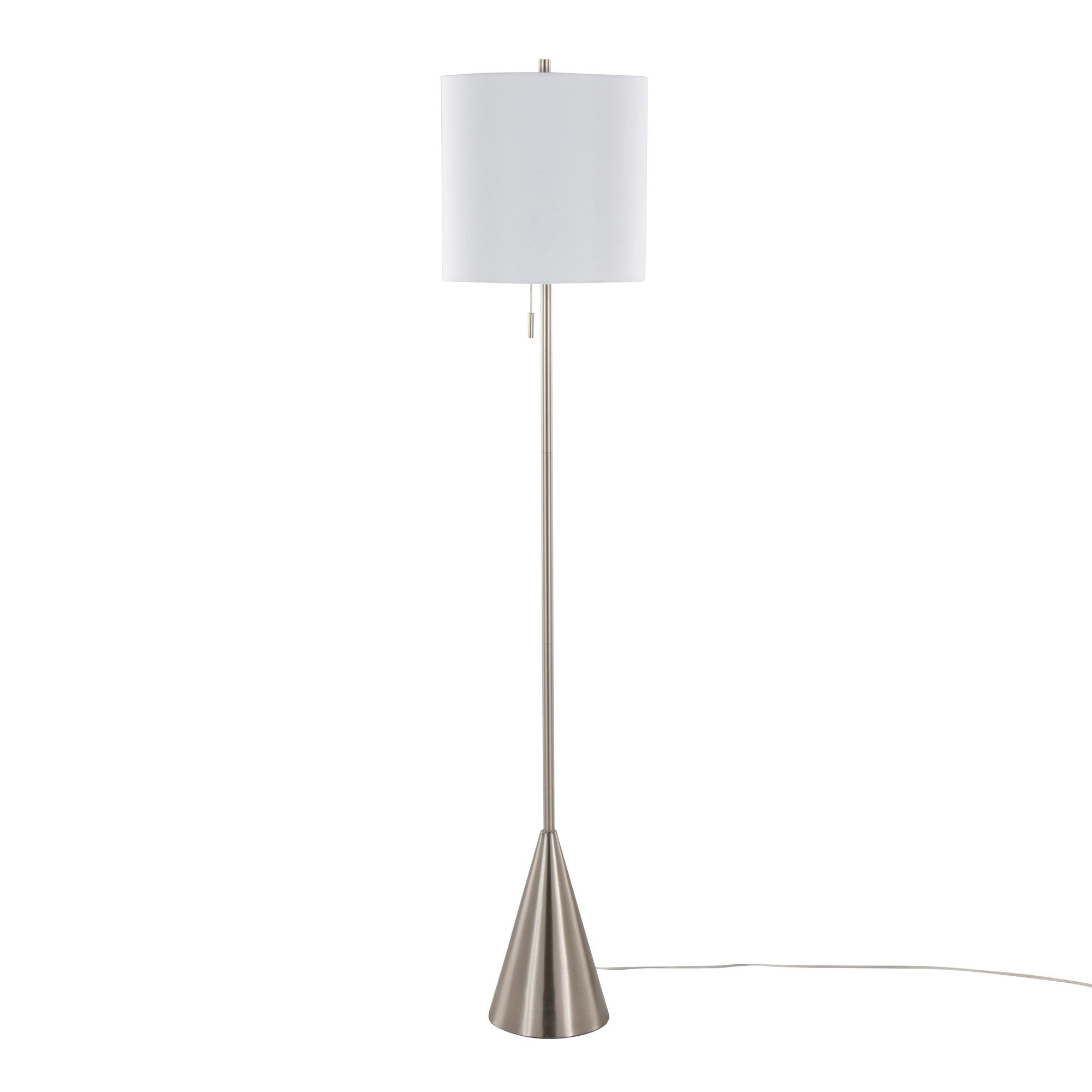 Cone 64" Metal Floor Lamp - Brushed Nickel, White Linen