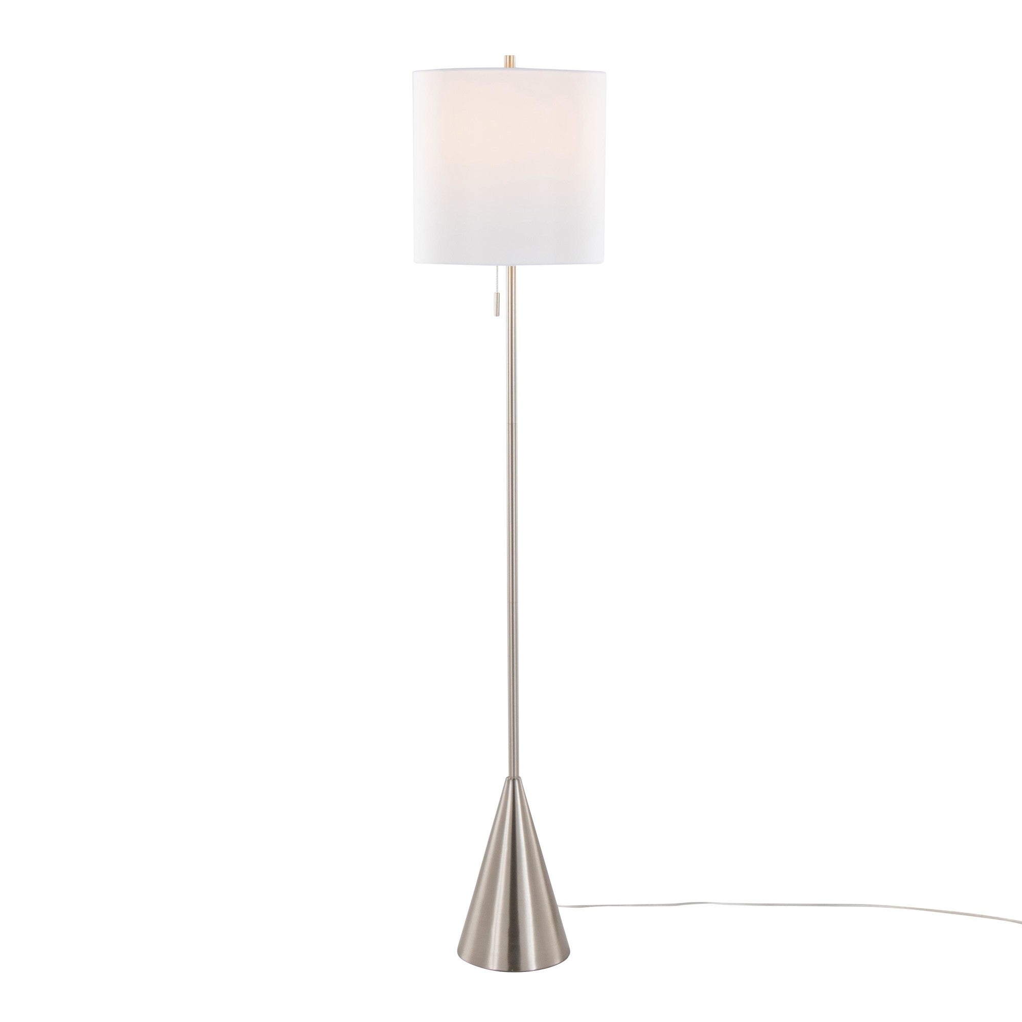 Cone 64" Metal Floor Lamp - Brushed Nickel, White Linen