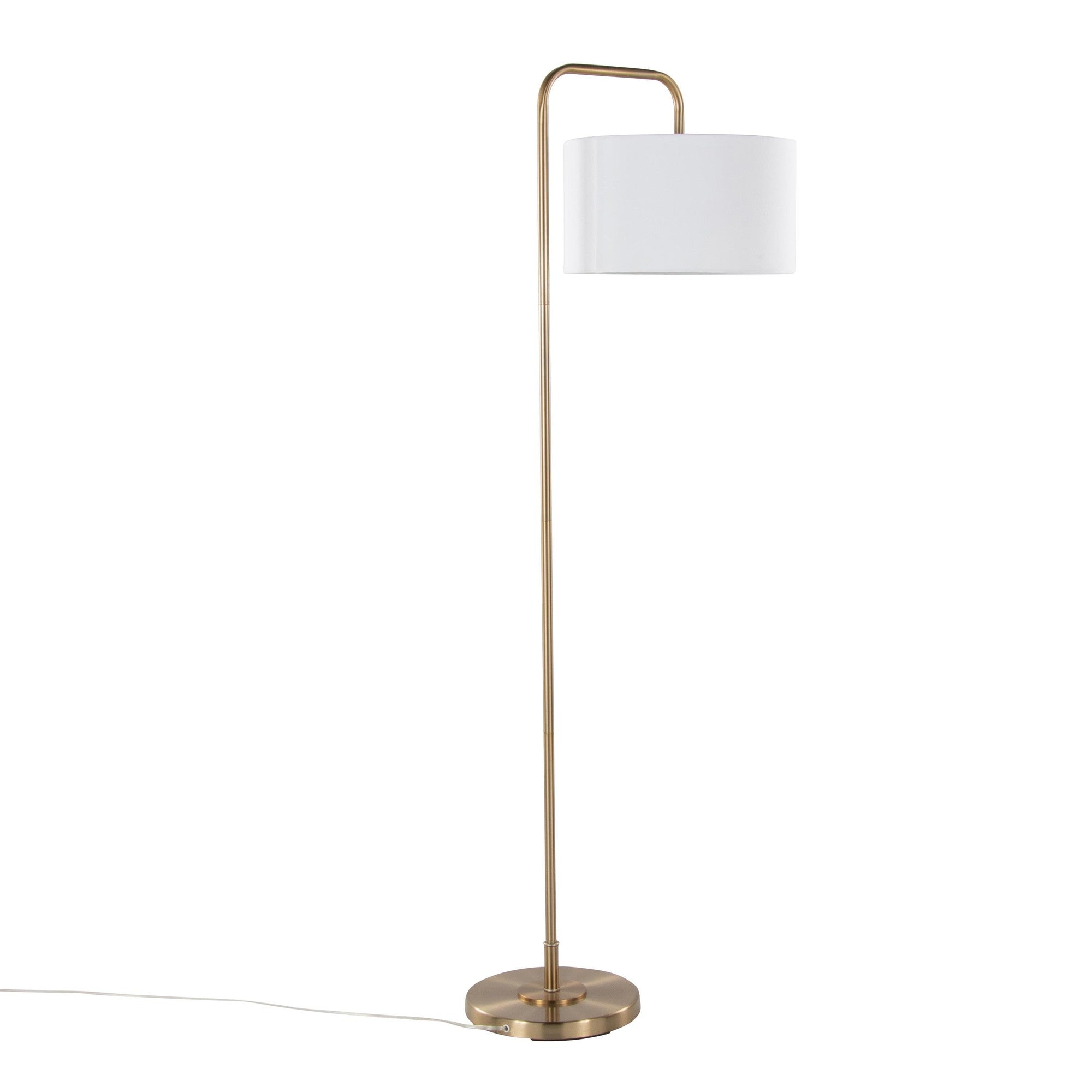 Puck 63" Metal Floor Lamp - Gold Metal, White Linen