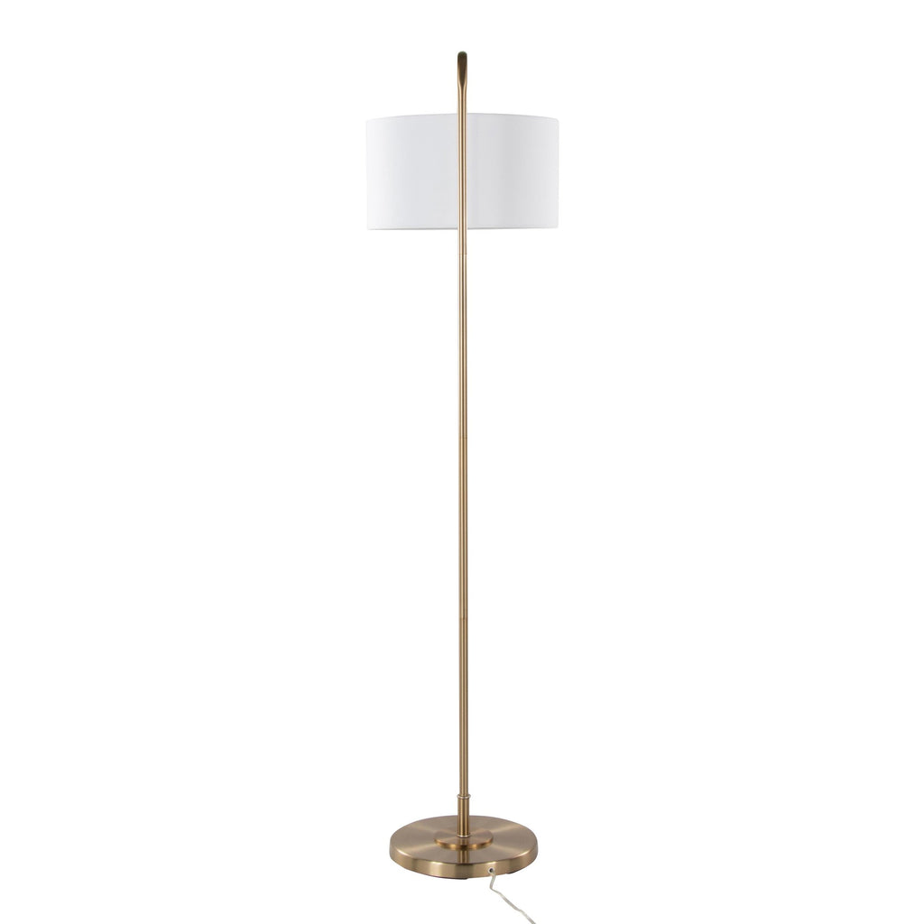 Puck 63" Metal Floor Lamp - Gold Metal, White Linen