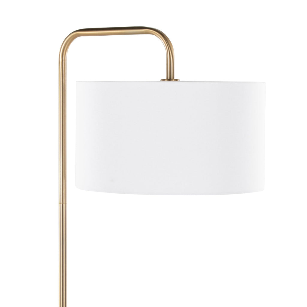 Puck 63" Metal Floor Lamp - Gold Metal, White Linen