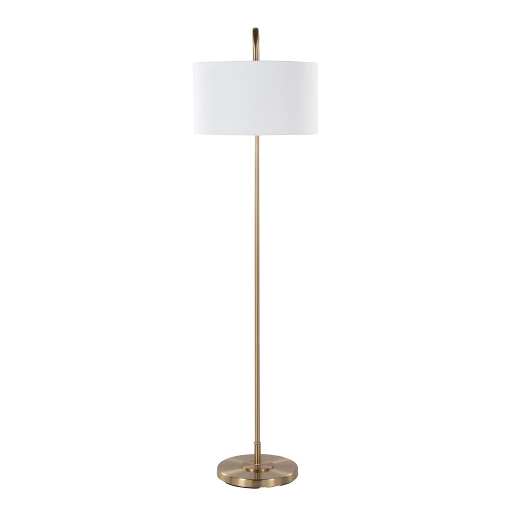 Puck 63" Metal Floor Lamp - Gold Metal, White Linen